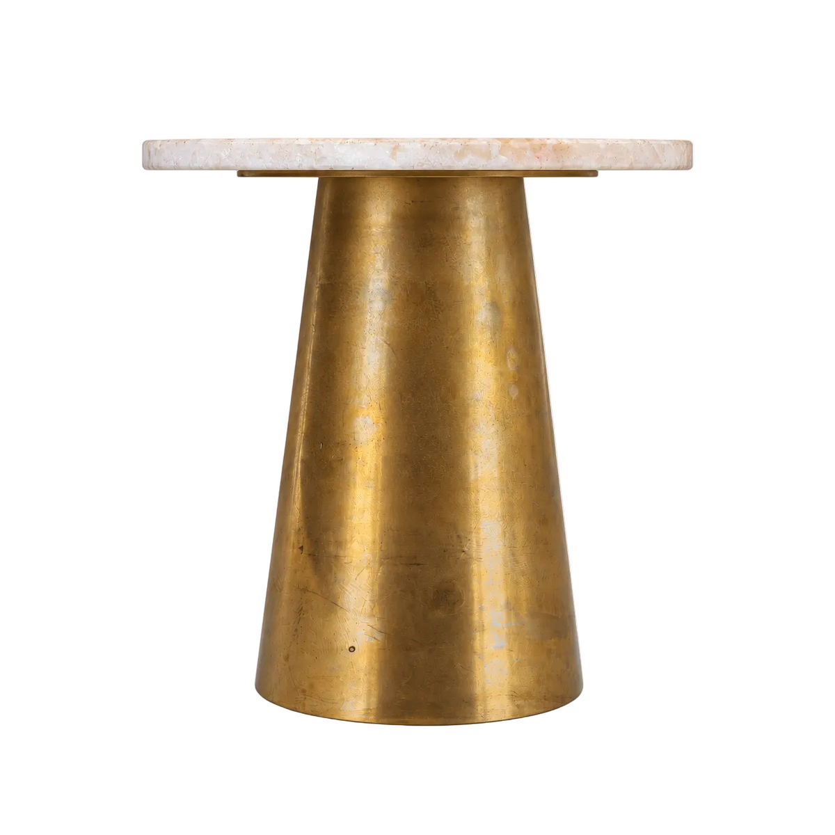 Cone Side Table with tapered brass-toned base, front view
