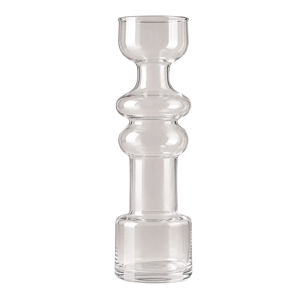 A solo studio photo of the clear Cero 3 glass vase