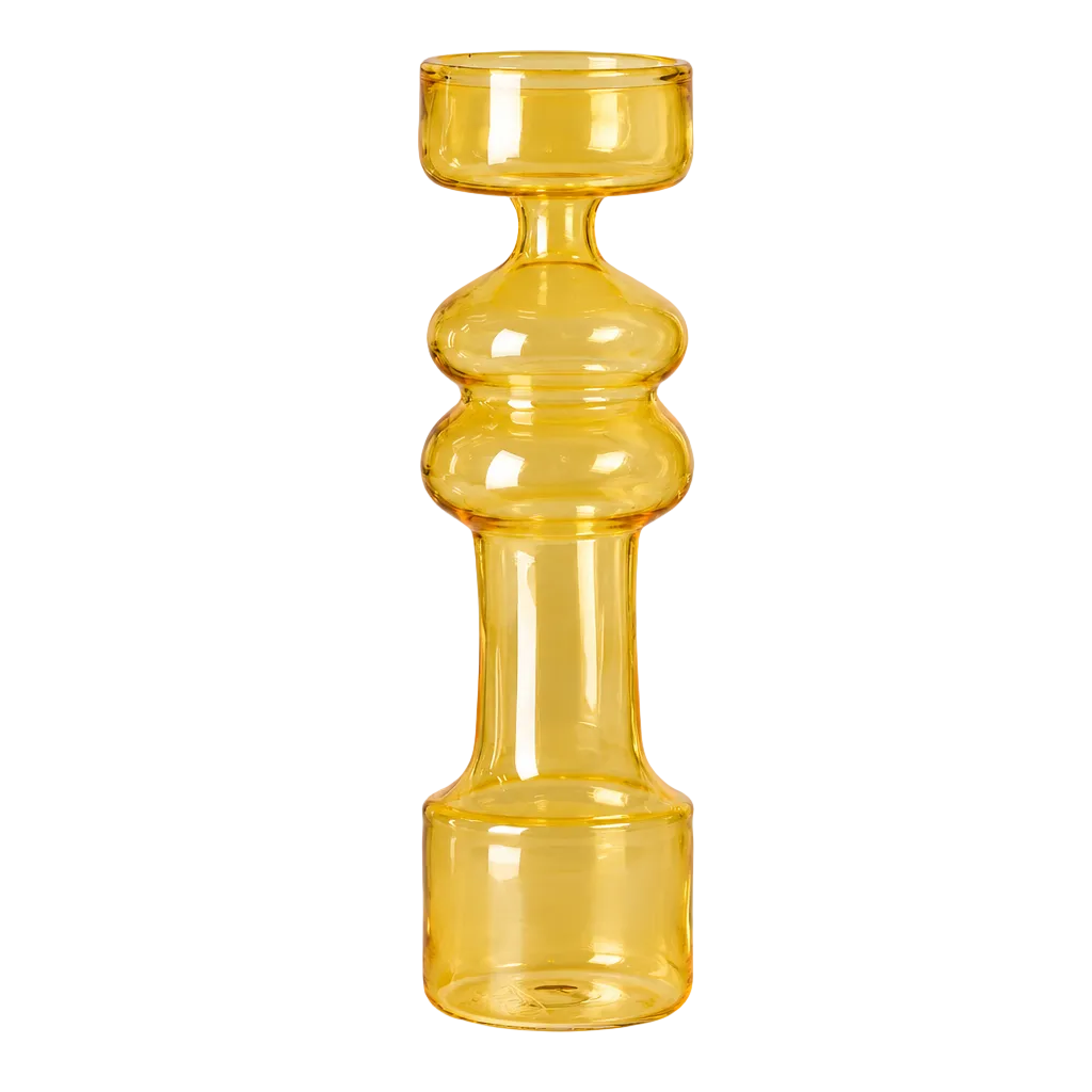 A solo studio photo of the yellow Cero 3 glass vase
