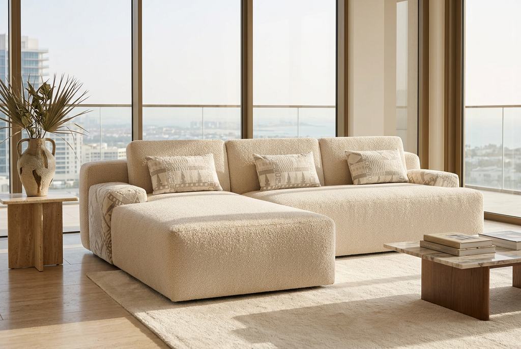 Beige L-Shape Scala in a luxury penthouse