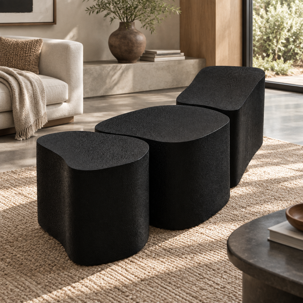 Black O bench on set