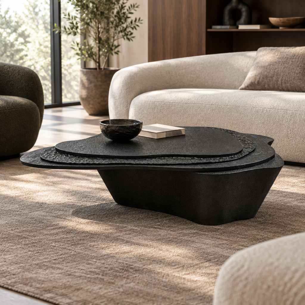 Black O coffee table on set