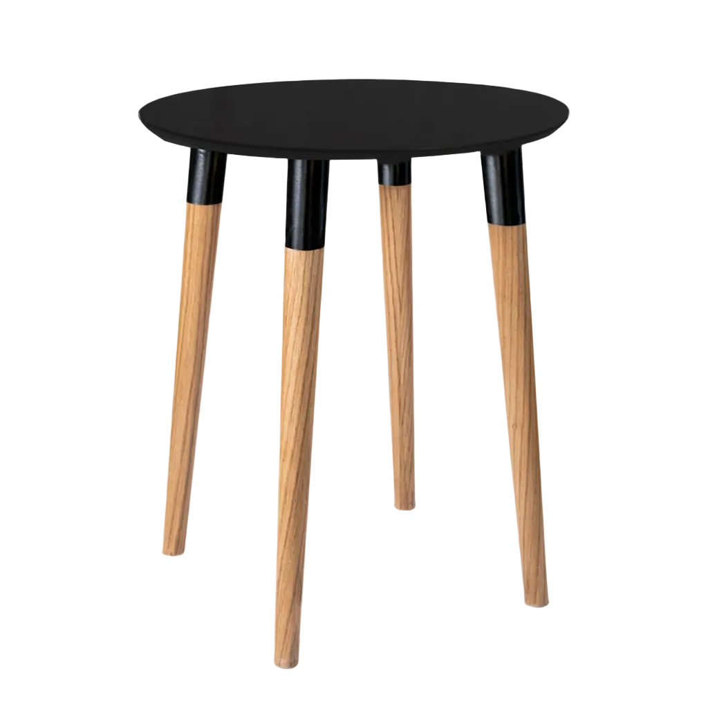 Black top sidetable from an alternate angle on a solid background