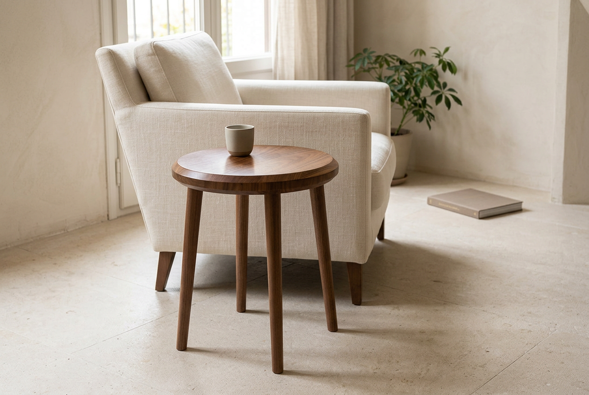 Edgy Side Table in a realistic naturally lit reading corner