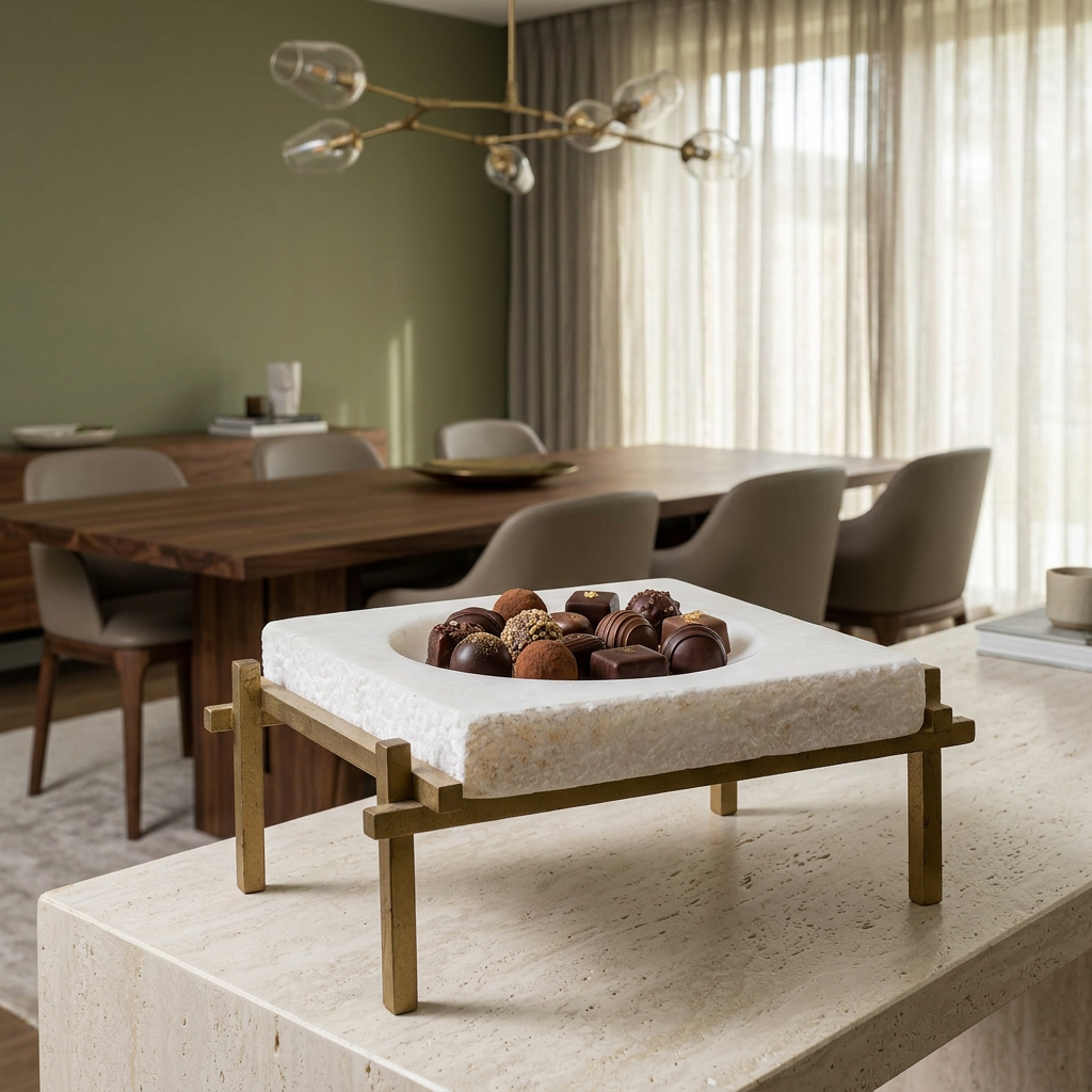 Fusion plate with chocolates in a luxury dining room