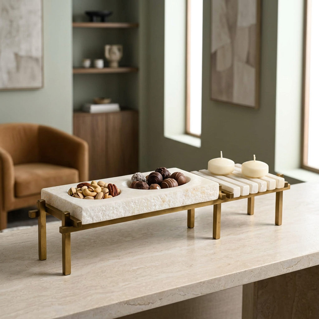 Fusion stand with mixed nuts and chocolates in a new lounge setting