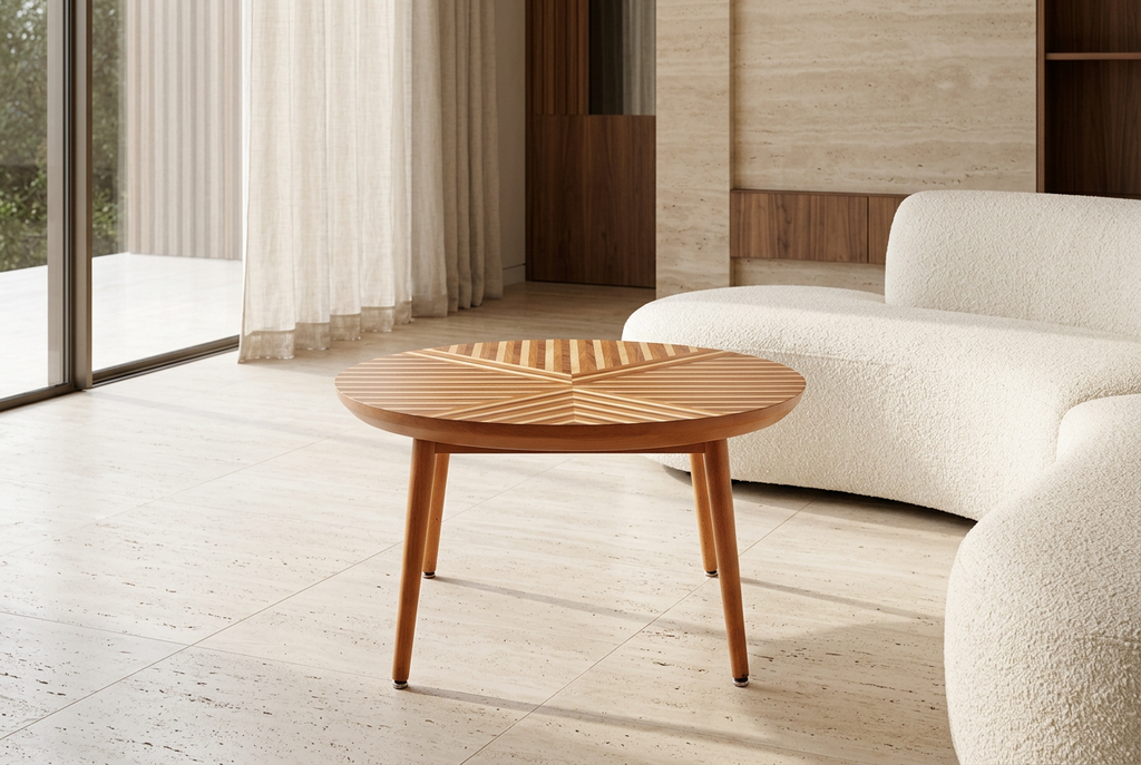 Geo Round Coffee Table in a bright luxury living room