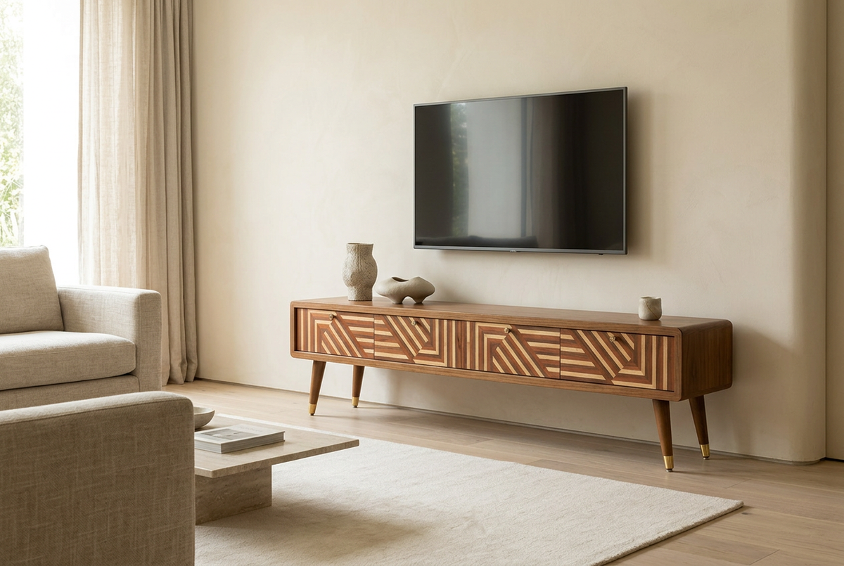 Geo TV Unit in a luxury room, front-left angle