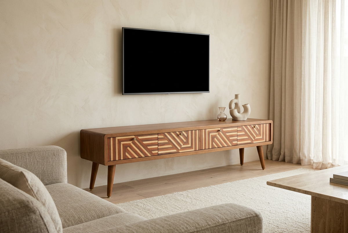 Geo TV Unit in a luxury room, front-right angle
