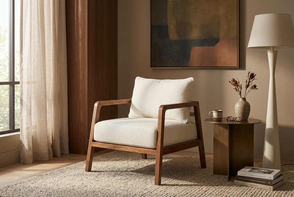 Hedj Armchair in a warm modern chic room
