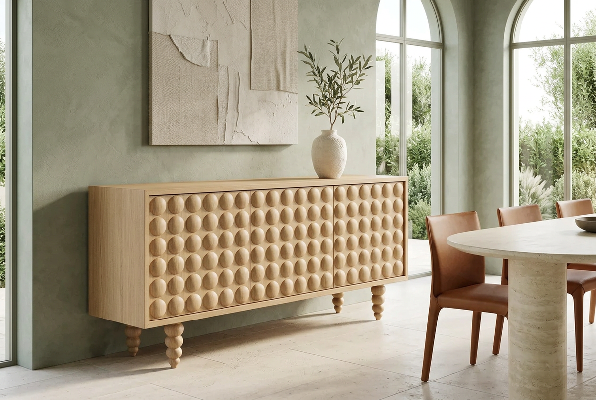 Light oak Bubble buffet in a modern Mediterranean dining room
