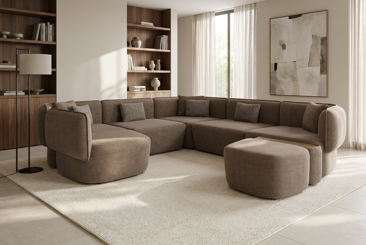 Mega Cushy Plain Cafe in a bright contemporary luxury living room