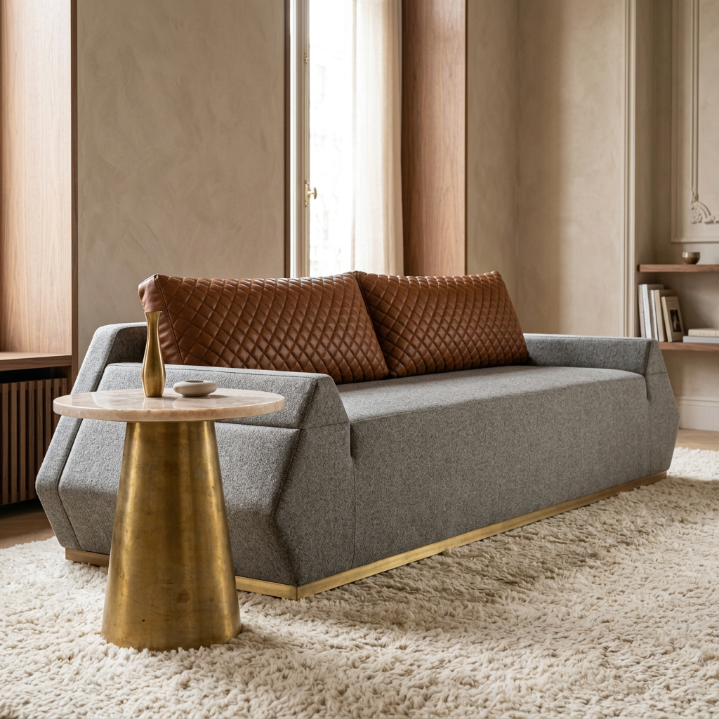 Side table paired with the Pyra Grayish & Havane sofa in a luxury setting