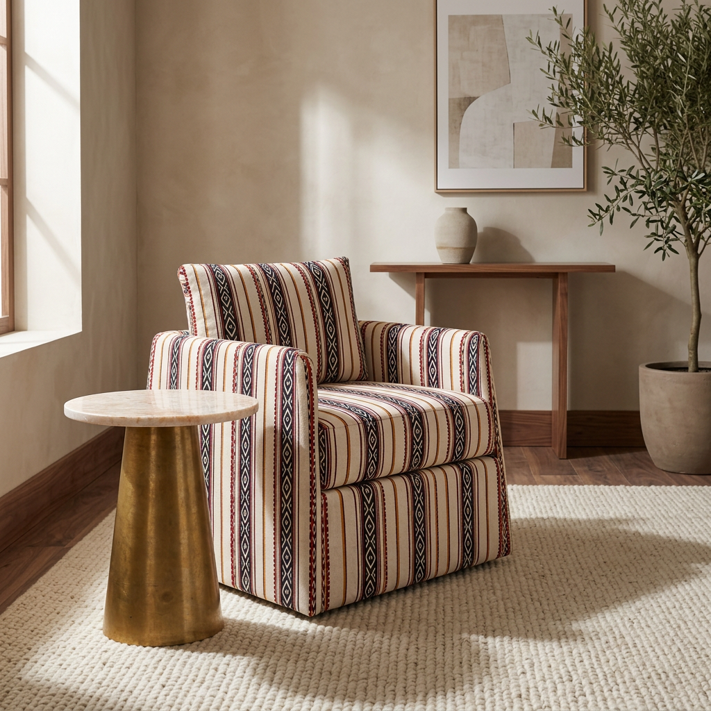 Side table styled with Room No.9’s Nomad Armchair