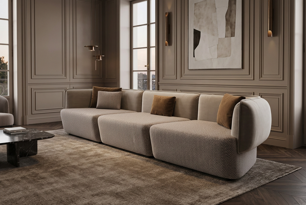 Sofa from the front-right in a luxury salon