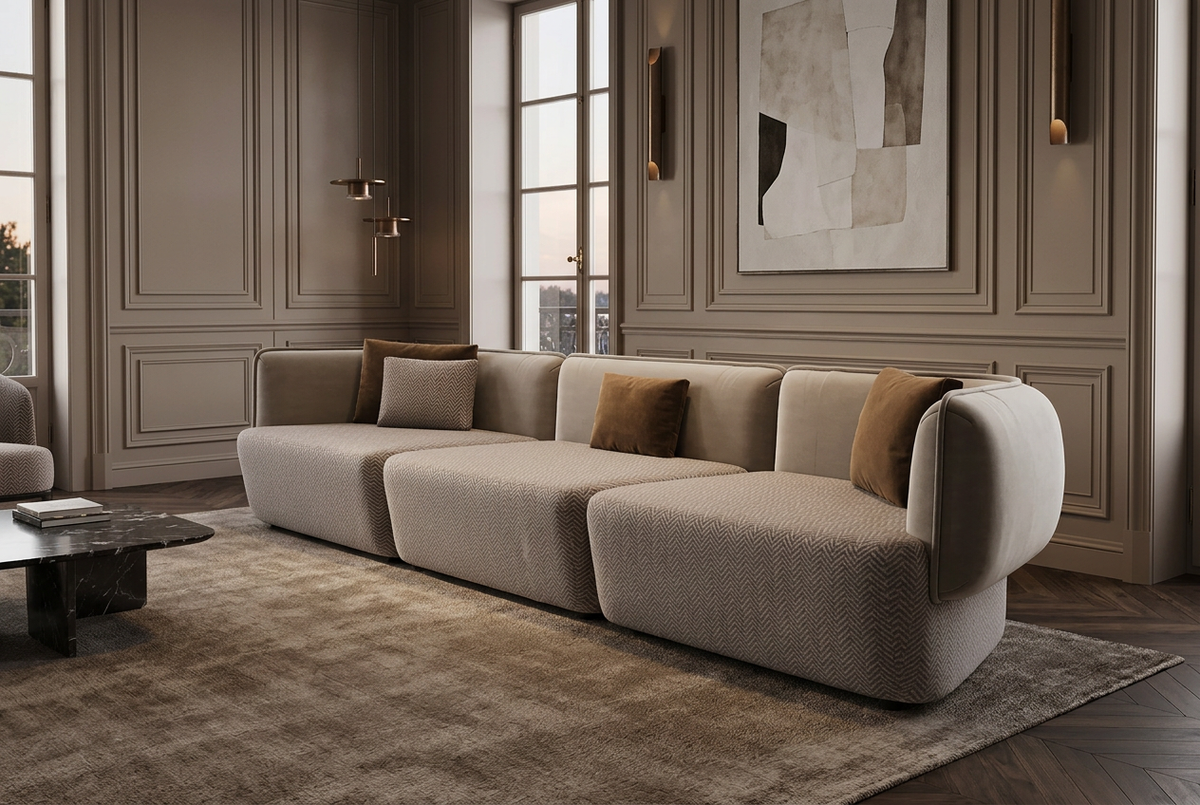 Sofa from the front-right in a luxury salon