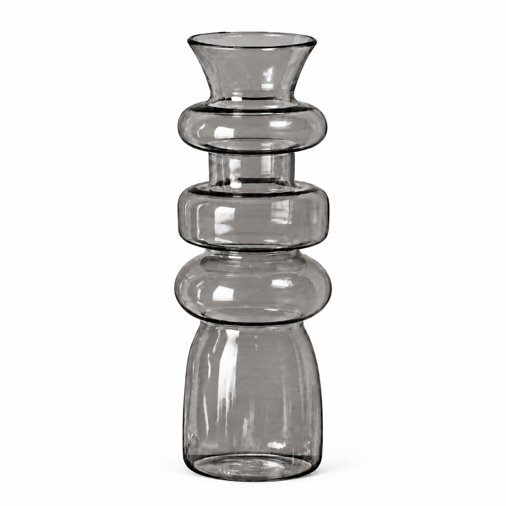 The gray Cero 1 glass vase on a white background