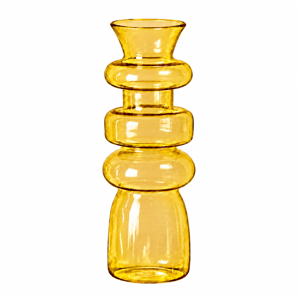 The yellow Cero 1 glass vase on a white background