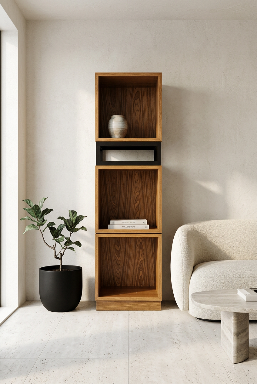 Triple Cubic Shelving Unit in a luxury modern room