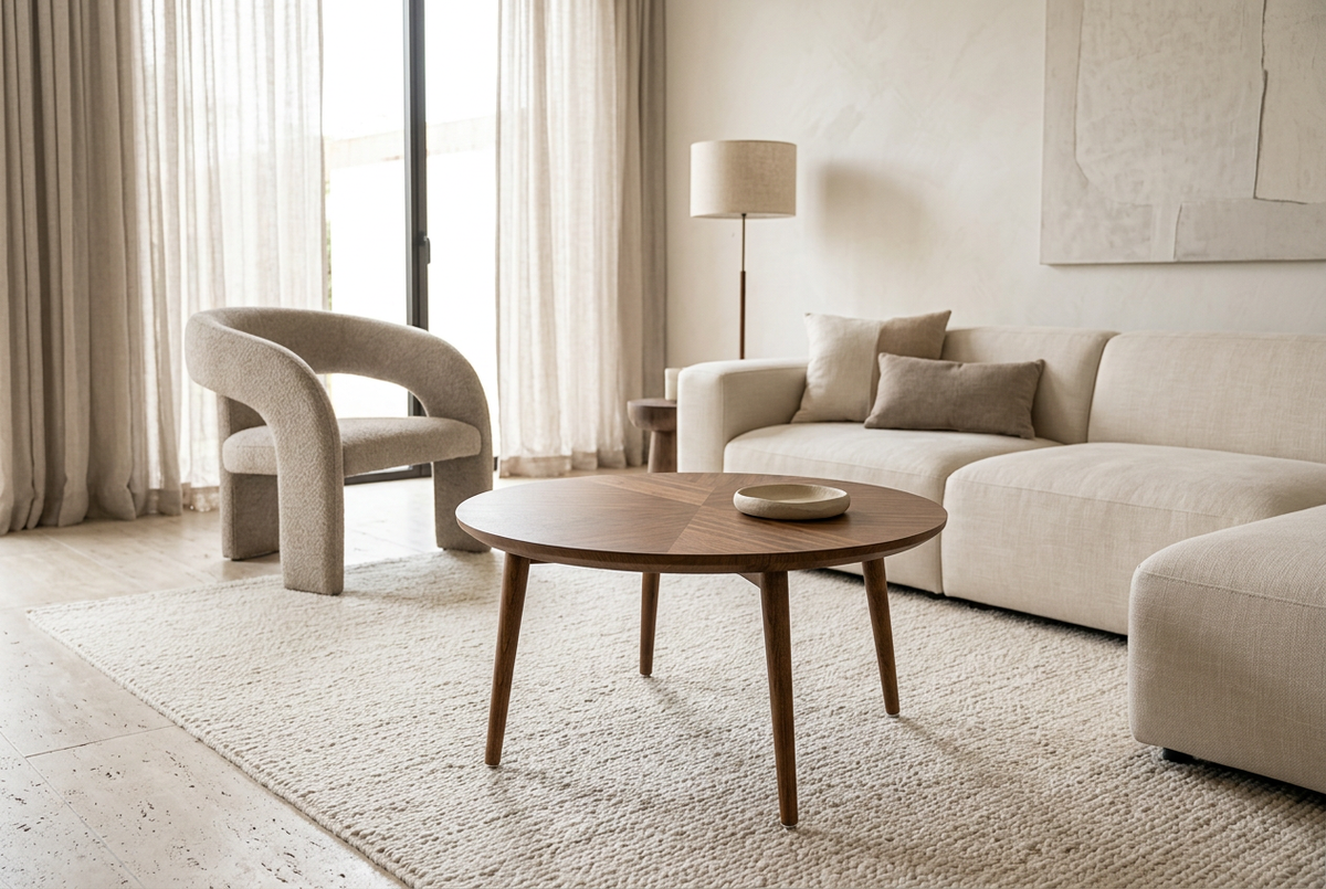 Wide modern minimal luxury living room view